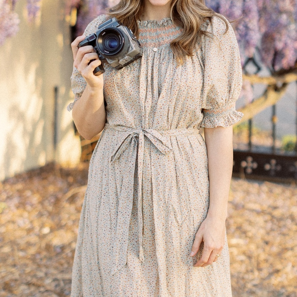 Doen Whisper Smocked Cream Smocked Midi Dress